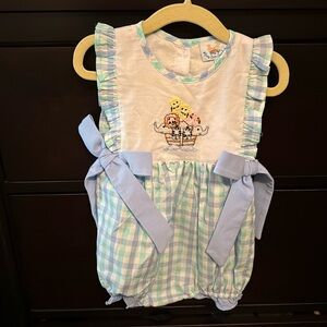 Busy bees smocks bubble plaid romper